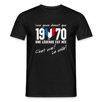Né en 1970 - Coq aux couleurs françaises - T-shirt homme - noir - Devant - AI Model Male 178 light (178cm)