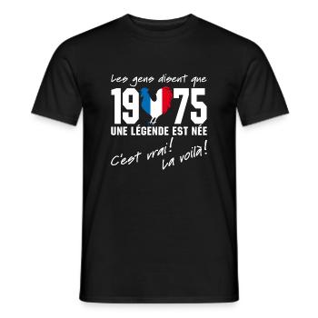 Né en 1975 - Coq aux couleurs françaises - T-shirt homme - noir - Devant - AI Model Male 178 light (178cm)