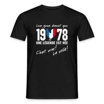 Né en 1978 - Coq aux couleurs françaises - T-shirt homme - noir - Devant - AI Model Male 178 light (178cm)