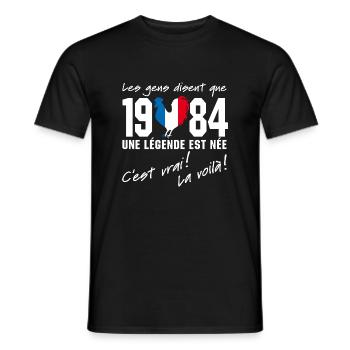Né en 1984 - Coq aux couleurs françaises - T-shirt homme - noir - Devant - AI Model Male 178 light (178cm)