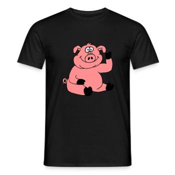 Cute cartoon comic pig waves friendly - Men's T-Shirt - black - Front - AI Model Male 178 light (178cm)