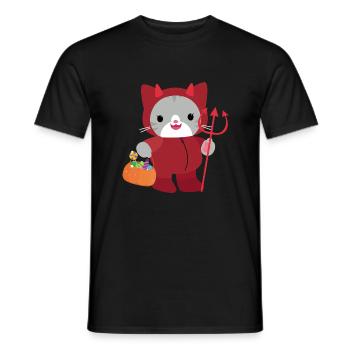 Chat d’Halloween Diable Rouge. Kawai - T-shirt homme - noir - Devant - AI Model Male 178 light (178cm)