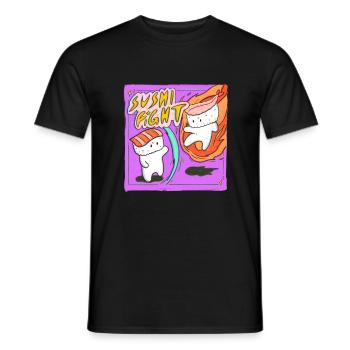 Sushi Fight! Lachs-Nigiri vs. Garnele-Nigiri - Männer T-Shirt - Schwarz - Vorne - AI Model Male 178 light (178cm)