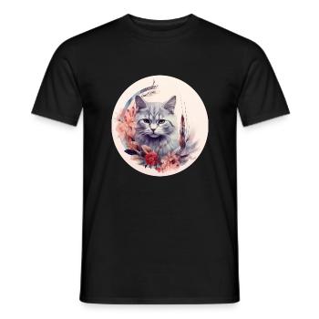 Britisch Kurzhaar Katze Boho Element, Katzen - Männer T-Shirt - Schwarz - Vorne - AI Model Male 178 light (178cm)