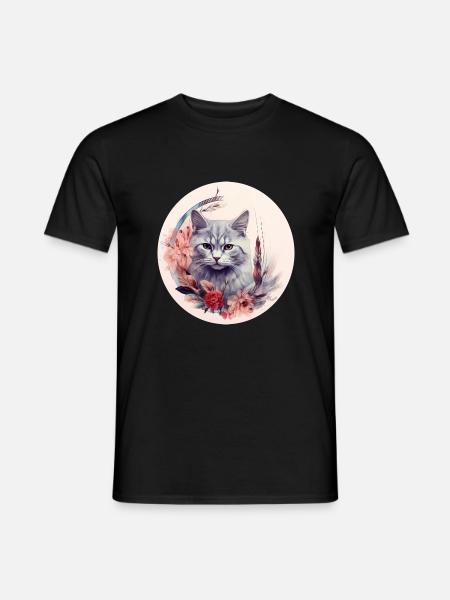 Britisch Kurzhaar Katze Boho Element, Katzen - Männer T-Shirt - Schwarz