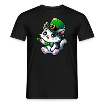 Dessin animé de chat de la Saint-Patrick - T-shirt homme - noir - Devant - AI Model Male 178 light (178cm)