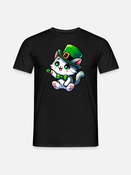 St. Patrick's Day Cat Cartoon - Men's T-Shirt - black