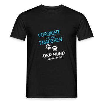 Vorsicht Frauchen, Hund ist Harmlos - Männer T-Shirt - Schwarz - Vorne - AI Model Male 178 light (178cm)