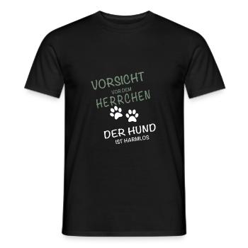 Vorsicht Herrchen - Hund ist harmlos - Männer T-Shirt - Schwarz - Vorne - AI Model Male 178 light (178cm)