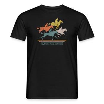 Horses Bets Regrets Pferderennen Jockey Rennbahn - Männer T-Shirt - Schwarz - Vorne - AI Model Male 178 light (178cm)