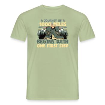 A Journey of a thousand miles Begins Hiking - Men's T-Shirt - sage - Front - AI Model Male 178 light (178cm)