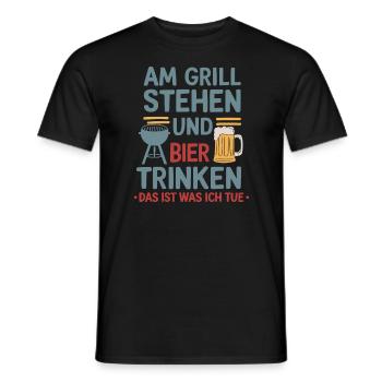Standing at the Grill Drinking Beer Funny Grill Beer - Men's T-Shirt - black - Front - AI Model Male 178 light (178cm)