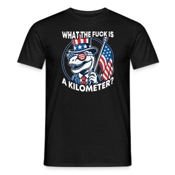 WTF is a kilometer American Flag T-Rex President - Men's T-Shirt - black - Front - AI Model Male 178 light (178cm)