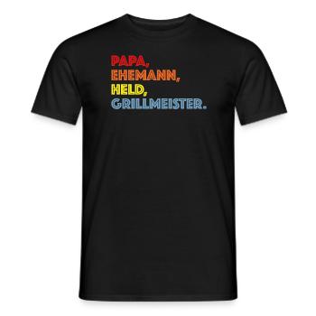 Papa, Ehemann, Held, Grillmeister | Party, Fleisch - Männer T-Shirt - Schwarz - Vorne - AI Model Male 178 light (178cm)