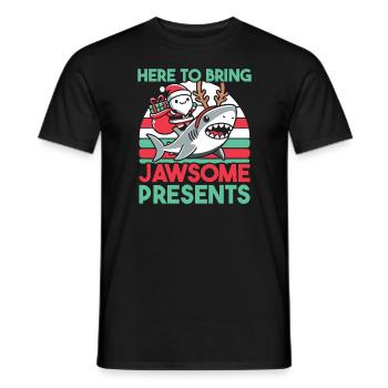 Ici pour apporter des cadeaux de Noël jeu de mots requin - T-shirt homme - noir - Devant - AI Model Male 178 light (178cm)