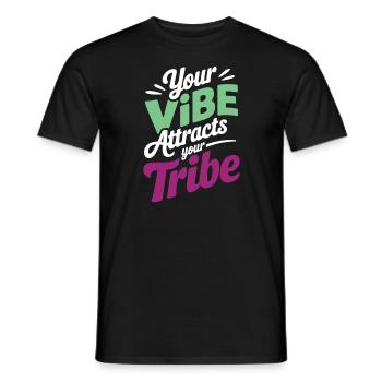 Votre vibration attire l’énergie positive de votre tribu - T-shirt homme - noir - Devant - AI Model Male 178 light (178cm)