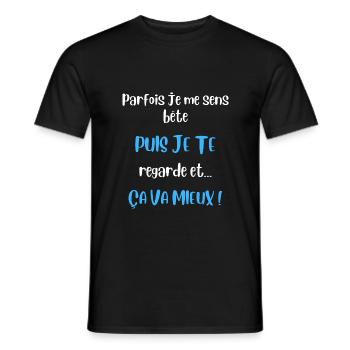 Citation humoristique parfois je me sens bête - T-shirt homme - noir - Devant - AI Model Male 178 light (178cm)