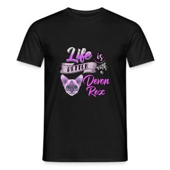 Katze Devon Rex Kätzchen Miau Miezekatze Geschenk - Männer T-Shirt - Schwarz - Vorne - AI Model Male 178 light (178cm)