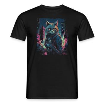 Katze Cyber Cat Katzen Punk - Männer T-Shirt - Schwarz - Vorne - AI Model Male 178 light (178cm)