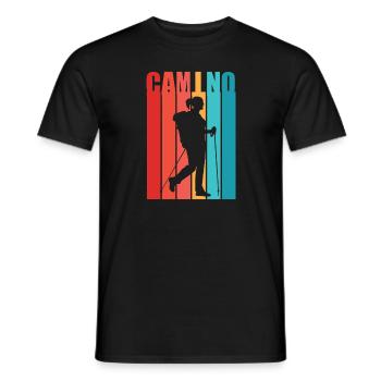 Way of St. James motif woman pilgrim & hiker Camino - Men's T-Shirt - black - Front - AI Model Male 178 light (178cm)