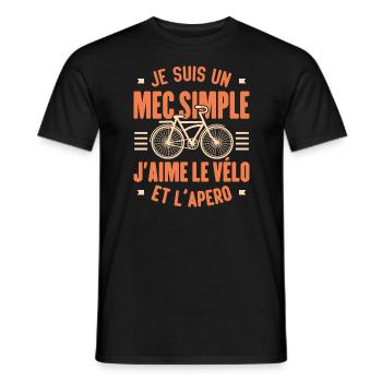 Je Suis Un Mec Simple J'aime Le Vélo Et L'apéro - T-shirt homme - noir - Devant - AI Model Male 178 light (178cm)
