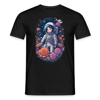 Fille en combinaison spatiale avec illustration de fleurs - T-shirt homme - noir - Devant - AI Model Male 178 light (178cm)