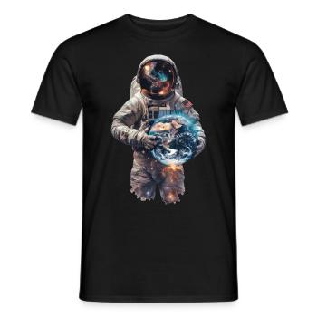 Astronaut mit Erde - Männer T-Shirt - Schwarz - Vorne - AI Model Male 178 light (178cm)