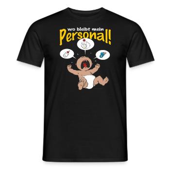 CD - wo bleibt mein Personal - Essen - Wickeln - - Männer T-Shirt - Schwarz - Vorne - AI Model Male 178 light (178cm)