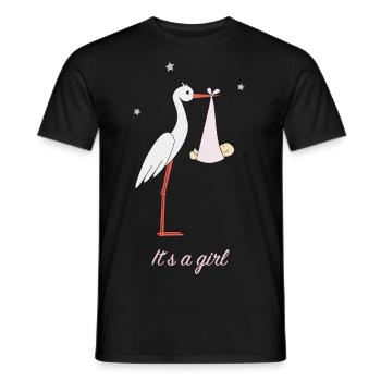 Stork with girl - Men's T-Shirt - black - Front - AI Model Male 178 light (178cm)