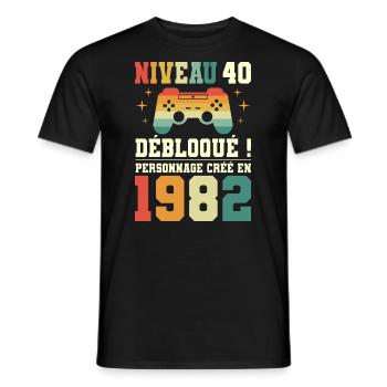 Anniversaire 40 Ans Geek Niveau 40 Humour - T-shirt homme - noir - Devant - AI Model Male 178 light (178cm)