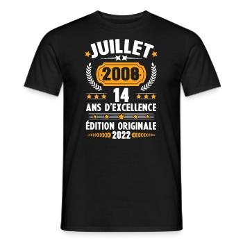 Cadeau d'anniversaire 14 Ans, Né en juillet 2008 - T-shirt homme - noir - Devant - AI Model Male 178 light (178cm)