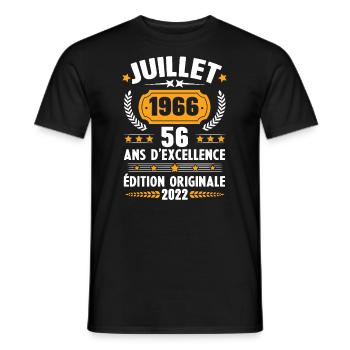 Cadeau d'anniversaire 56 Ans, Né en juillet 1966 - T-shirt homme - noir - Devant - AI Model Male 178 light (178cm)