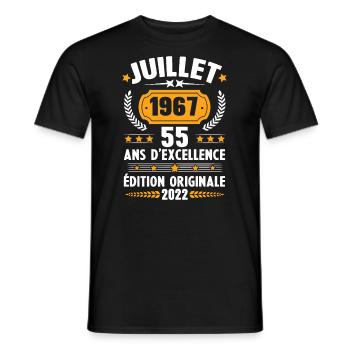 Cadeau d'anniversaire 55 Ans, Né en juillet 1967 - T-shirt homme - noir - Devant - AI Model Male 178 light (178cm)