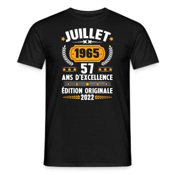 Cadeau d'anniversaire 57 Ans, Né en juillet 1965 - T-shirt homme - noir - Devant - AI Model Male 178 light (178cm)