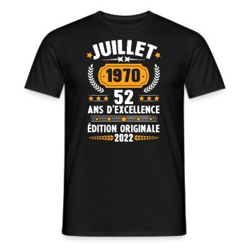 Cadeau d'anniversaire 52 Ans, Né en juillet 1970 - T-shirt homme - noir - Devant - AI Model Male 178 light (178cm)