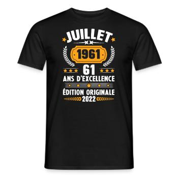 Cadeau d'anniversaire 61 Ans, Né en juillet 1961 - T-shirt homme - noir - Devant - AI Model Male 178 light (178cm)