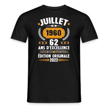 Cadeau d'anniversaire 62 Ans, Né en juillet 1960 - T-shirt homme - noir - Devant - AI Model Male 178 light (178cm)