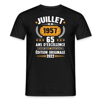 Cadeau d'anniversaire 65 Ans, Né en juillet 1957 - T-shirt homme - noir - Devant - AI Model Male 178 light (178cm)