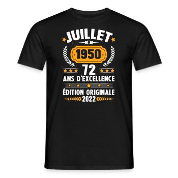 Cadeau d'anniversaire 72 Ans, Né en juillet 1950 - T-shirt homme - noir - Devant - AI Model Male 178 light (178cm)