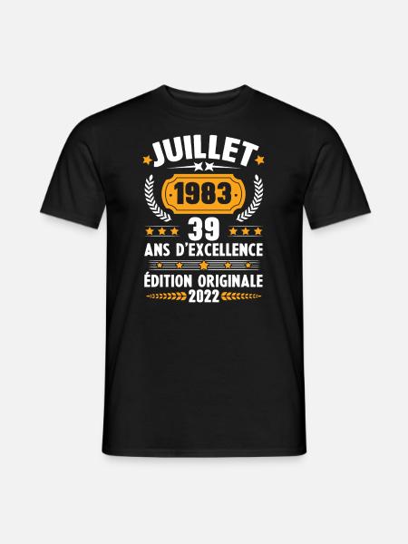 Cadeau d'anniversaire 39 Ans, Né en juillet 1983 - T-shirt homme - noir