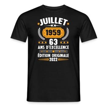 Cadeau d'anniversaire 63 Ans, Né en juillet 1959 - T-shirt homme - noir - Devant - AI Model Male 178 light (178cm)