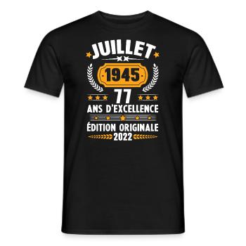 Cadeau d'anniversaire 77 Ans, Né en juillet 1945 - T-shirt homme - noir - Devant - AI Model Male 178 light (178cm)