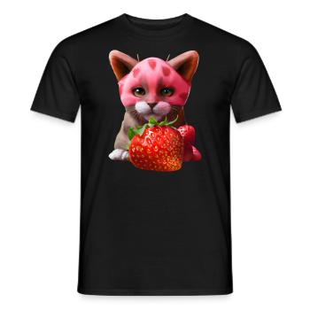 Chat fraise - T-shirt homme - noir - Devant - AI Model Male 178 light (178cm)