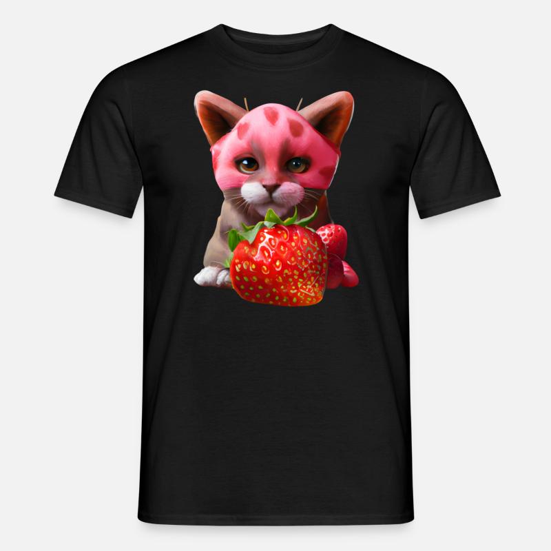 Erdbeerkatze - Männer T-Shirt - Schwarz