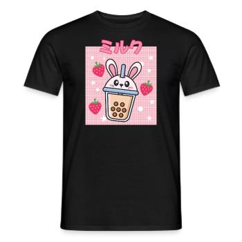 Cottagecore Erdbeermilch Otaku Anime Japanischer M - Männer T-Shirt - Schwarz - Vorne - AI Model Male 178 light (178cm)