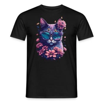 Illustration d’un chat portant des lunettes de soleil - T-shirt homme - noir - Devant - AI Model Male 178 light (178cm)