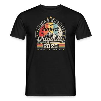 Janvier 2025 Vintage Rétro Anniversaire 2025 - T-shirt homme - noir - Devant - AI Model Male 178 light (178cm)