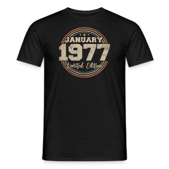Die Legenden wurden im Januar 1977 geboren - Männer T-Shirt - Schwarz - Vorne - AI Model Male 178 light (178cm)