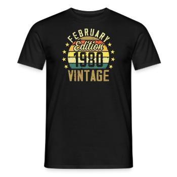 44th Birthday - February 1980 - 44th Anniversary Gift - Men's T-Shirt - black - Front - AI Model Male 178 light (178cm)