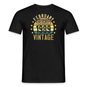 Anniversaire 35 ans - Cadeau Février 1989 - 35e - T-shirt homme - noir - Devant - AI Model Male 178 light (178cm)